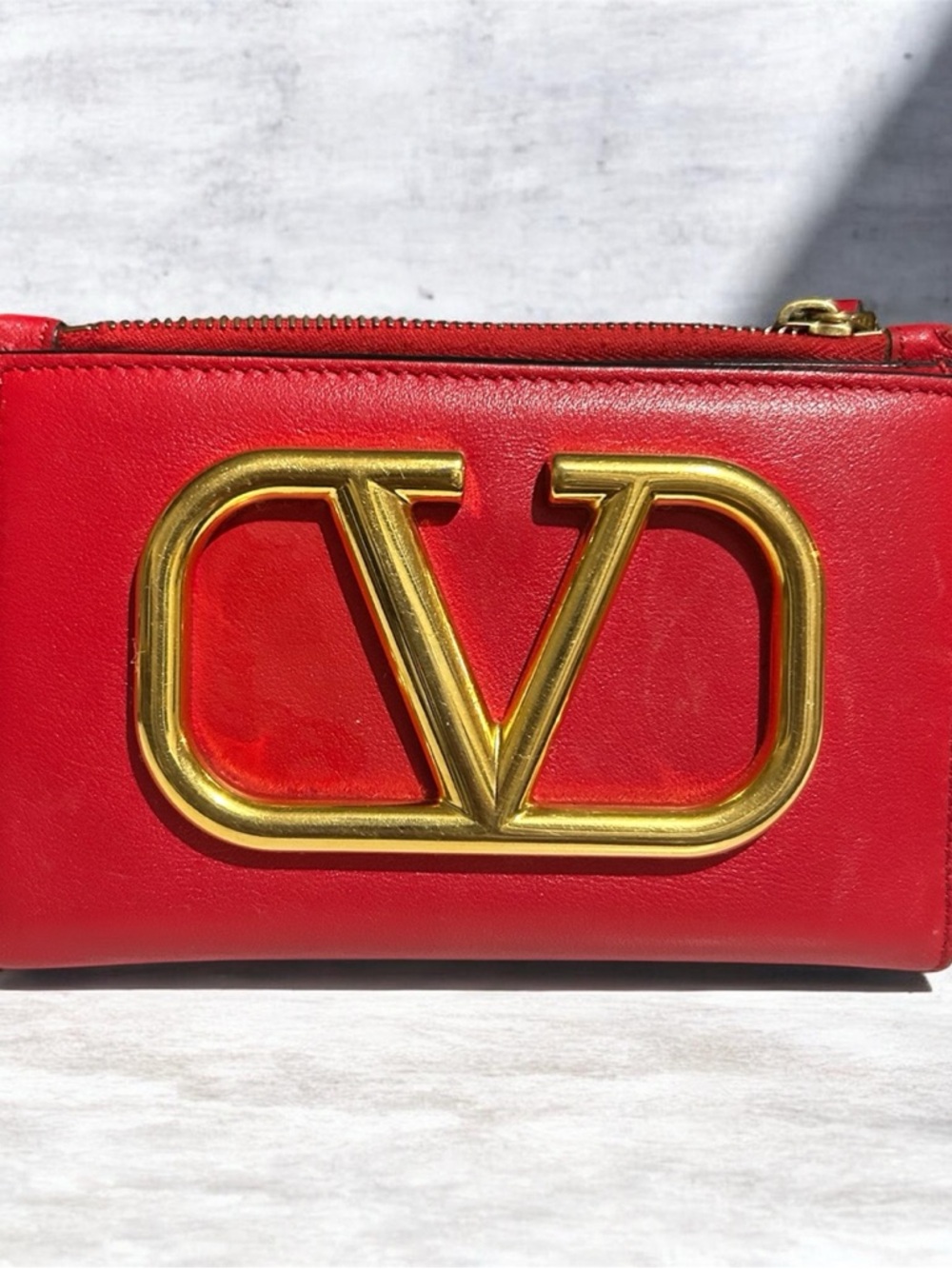 Valentino Garavani Red Mini Wallet with Gold VLOGO